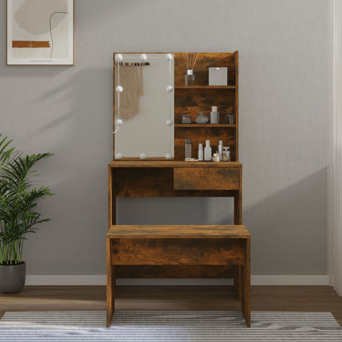 vidaXL Dressing Table Set with LED Smoked Oak Engineered Wood