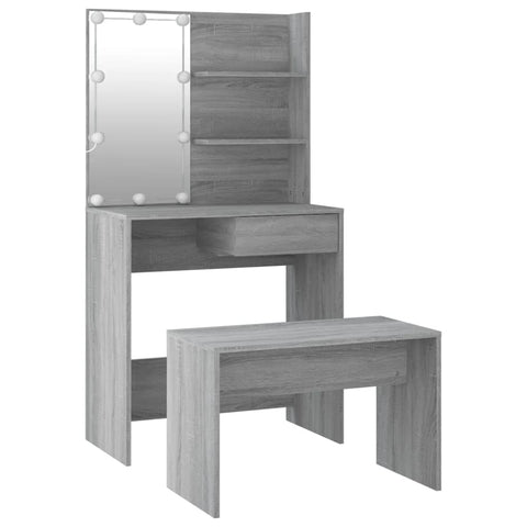 vidaXL Dressing Table Set with LED Grey Sonoma Engineered Wood