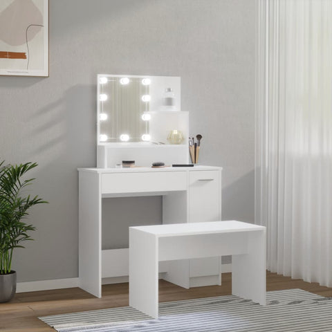 vidaXL Dressing Table Set with LED White Engineered Wood