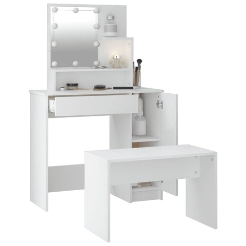 vidaXL Dressing Table Set with LED White Engineered Wood