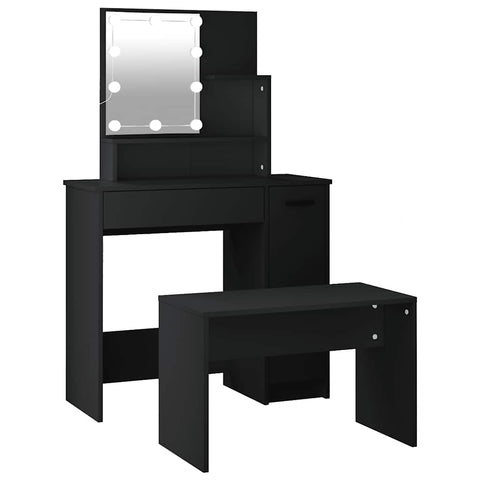 vidaXL Dressing Table Set with LED Black Engineered Wood