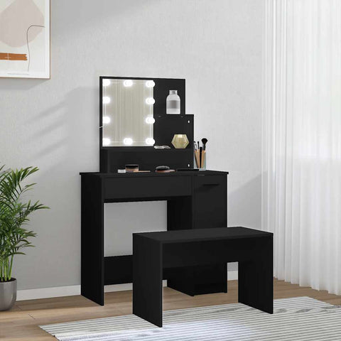 vidaXL Dressing Table Set with LED Black Engineered Wood