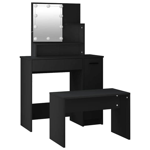 vidaXL Dressing Table Set with LED Black Engineered Wood