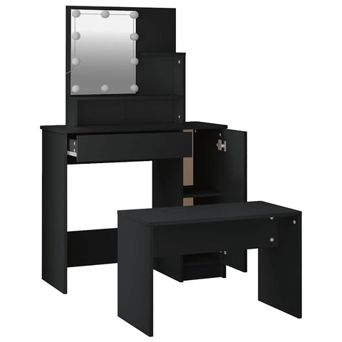 vidaXL Dressing Table Set with LED Black Engineered Wood