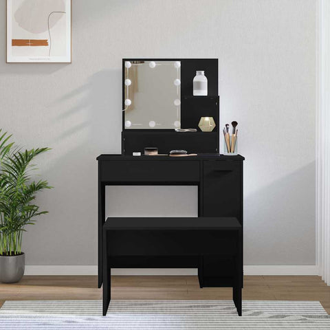 vidaXL Dressing Table Set with LED Black Engineered Wood