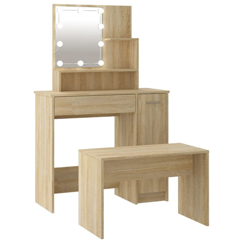 vidaXL Dressing Table Set with LED Sonoma Oak Engineered Wood