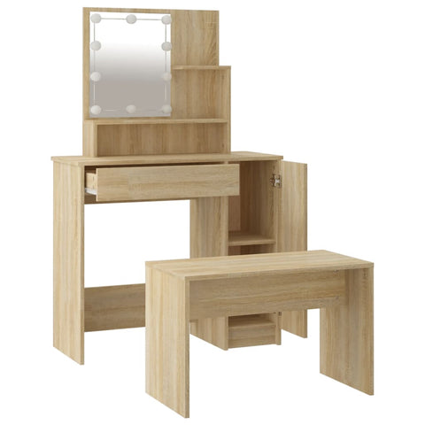 vidaXL Dressing Table Set with LED Sonoma Oak Engineered Wood
