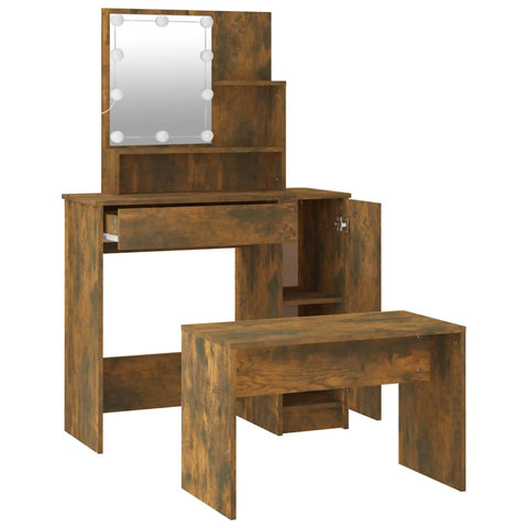 vidaXL Dressing Table Set with LED Smoked Oak Engineered Wood