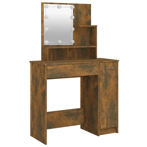 vidaXL Dressing Table Set with LED Smoked Oak Engineered Wood