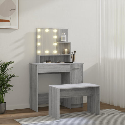 vidaXL Dressing Table Set with LED Grey Sonoma Engineered Wood