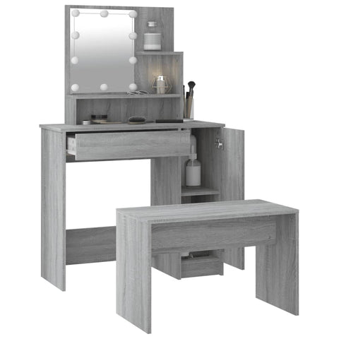 vidaXL Dressing Table Set with LED Grey Sonoma Engineered Wood
