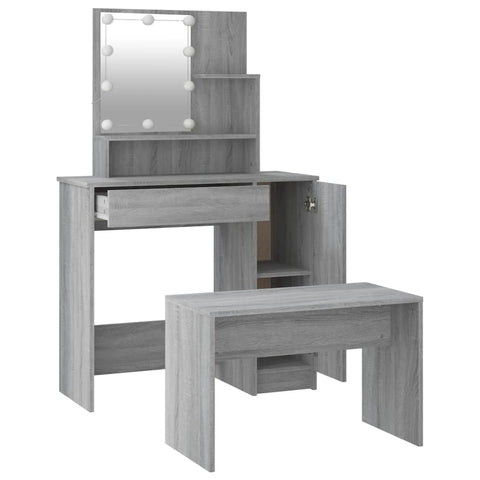 vidaXL Dressing Table Set with LED Grey Sonoma Engineered Wood