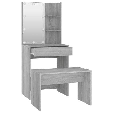 vidaXL Dressing Table Set with LED Grey Sonoma Engineered Wood