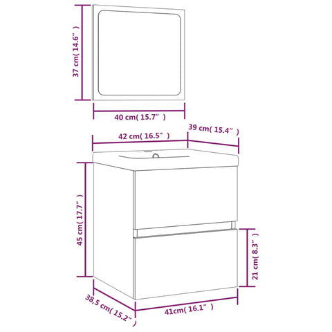 vidaXL Bathroom Sink Cabinet with Basin and Mirror Smoked Oak