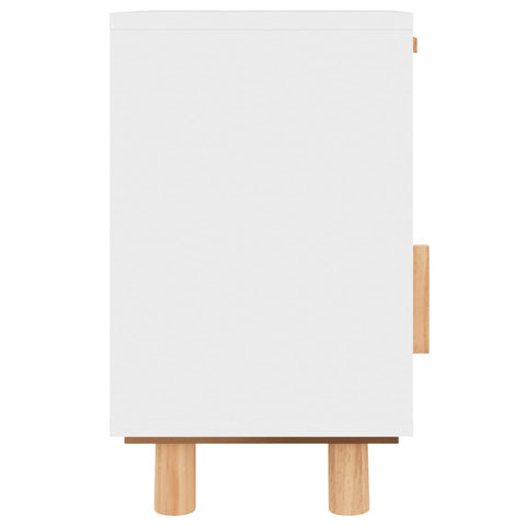 vidaXL Bedside Cabinet White Solid Wood Pine and Natural Rattan