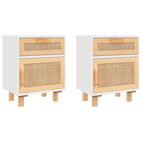 vidaXL Bedside Cabinets 2 pcs White Solid Wood Pine and Natural Rattan