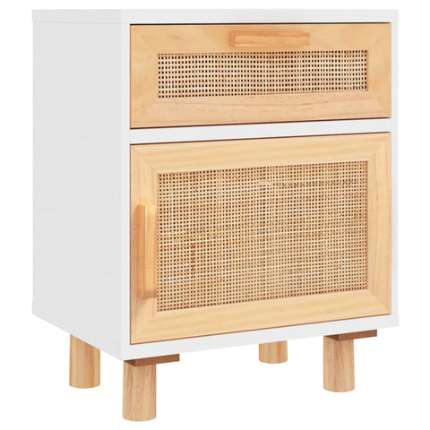 vidaXL Bedside Cabinets 2 pcs White Solid Wood Pine and Natural Rattan