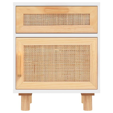 vidaXL Bedside Cabinets 2 pcs White Solid Wood Pine and Natural Rattan