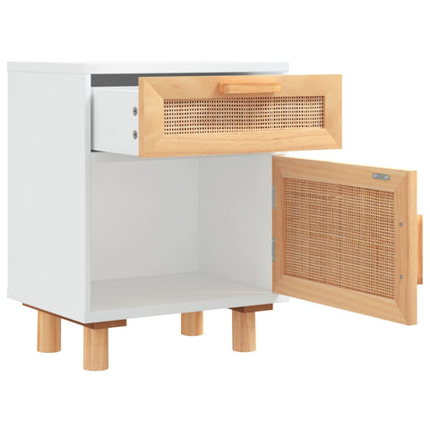 vidaXL Bedside Cabinets 2 pcs White Solid Wood Pine and Natural Rattan
