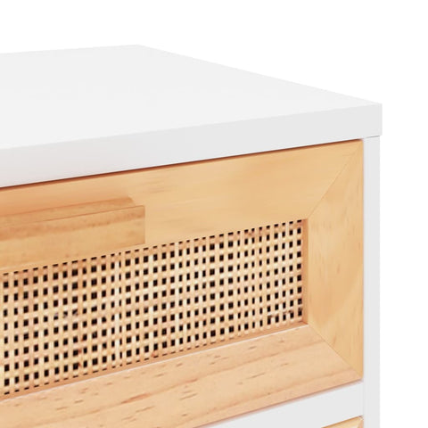vidaXL Bedside Cabinets 2 pcs White Solid Wood Pine and Natural Rattan