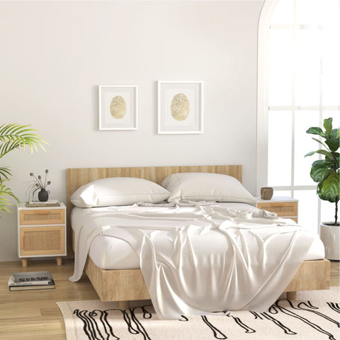 vidaXL Bedside Cabinets 2 pcs White Solid Wood Pine and Natural Rattan