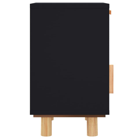 vidaXL Bedside Cabinet Black Solid Wood Pine and Natural Rattan