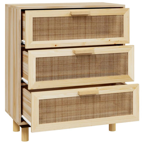 vidaXL Sideboard Brown 60x30x70 cm Solid Wood Pine and Natural Rattan