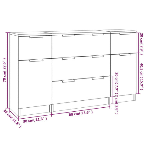 vidaXL 3 Piece Sideboard Set White Engineered Wood