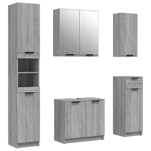 vidaXL 5 Piece Bathroom Cabinet Set Grey Sonoma Engineered Wood