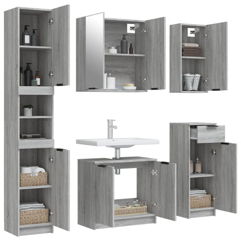 vidaXL 5 Piece Bathroom Cabinet Set Grey Sonoma Engineered Wood
