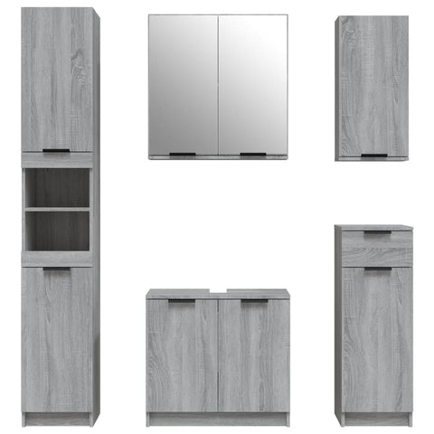vidaXL 5 Piece Bathroom Cabinet Set Grey Sonoma Engineered Wood