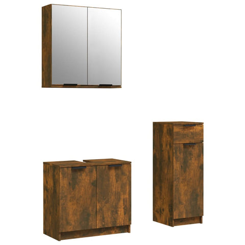 vidaXL 3 Piece Bathroom Cabinet Set Smoked Oak Engineered Wood