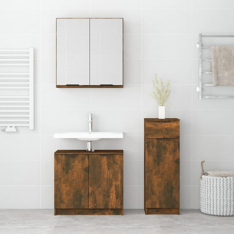 vidaXL 3 Piece Bathroom Cabinet Set Smoked Oak Engineered Wood