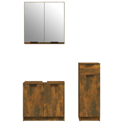 vidaXL 3 Piece Bathroom Cabinet Set Smoked Oak Engineered Wood