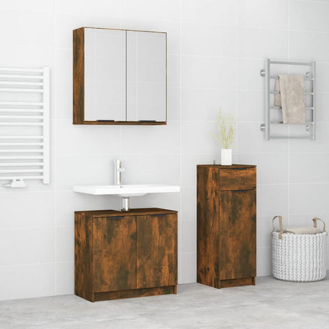 vidaXL 3 Piece Bathroom Cabinet Set Smoked Oak Engineered Wood