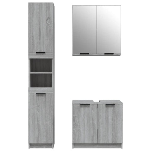 vidaXL 3 Piece Bathroom Cabinet Set Grey Sonoma Engineered Wood