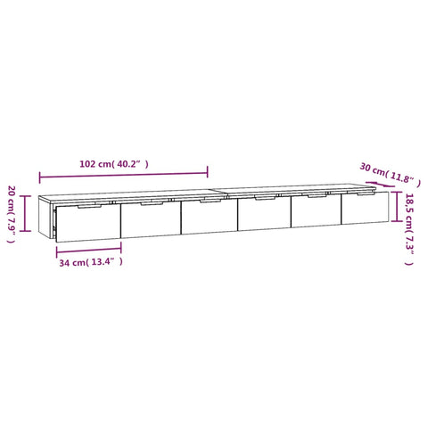 vidaXL Wall Cabinets 2 pcs Black 102x30x20 cm Engineered Wood