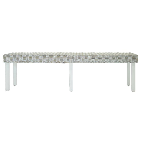 vidaXL Bench White 160x35x45 cm Natural Kubu Rattan & Solid Wood Mahogany