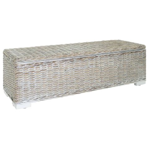 vidaXL Storage Box White 110 cm Natural Kubu Rattan & Solid Wood Mahogany