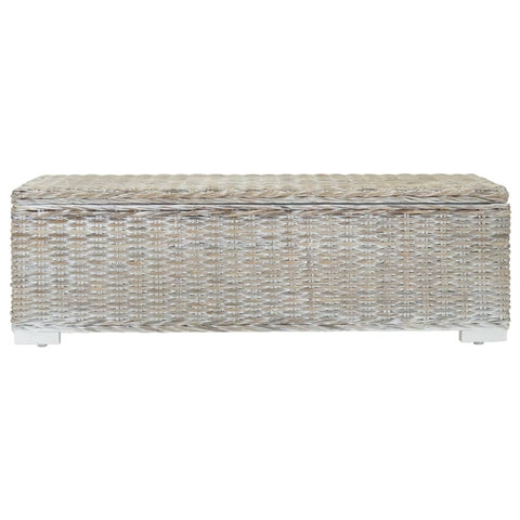 vidaXL Storage Box White 110 cm Natural Kubu Rattan & Solid Wood Mahogany