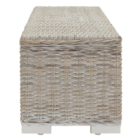 vidaXL Storage Box White 110 cm Natural Kubu Rattan & Solid Wood Mahogany