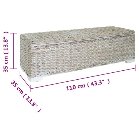 vidaXL Storage Box White 110 cm Natural Kubu Rattan & Solid Wood Mahogany