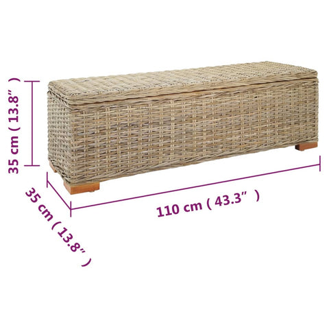 vidaXL Storage Box 110 cm Natural Kubu Rattan & Solid Wood Mahogany