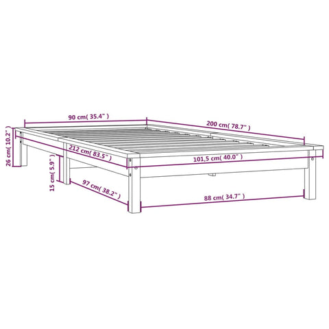 820527 vidaXL Bed Frame without Mattress White 90x200 cm Solid Wood