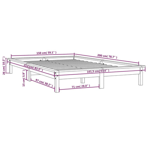 vidaXL Bed Frame without Mattress White Solid Wood Pine King Size