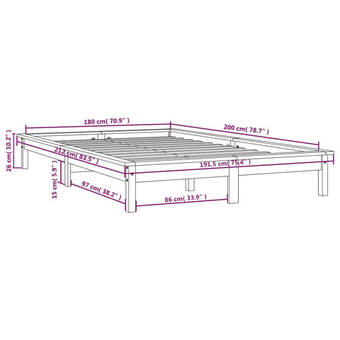 vidaXL Bed Frame without Mattress Honey Brown Super King Size Solid Wood