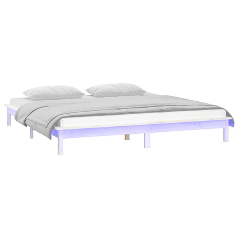 vidaXL LED Bed Frame without Mattress White 140x200 cm Solid Wood