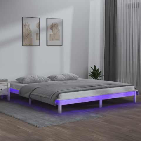 vidaXL LED Bed Frame without Mattress White 140x200 cm Solid Wood