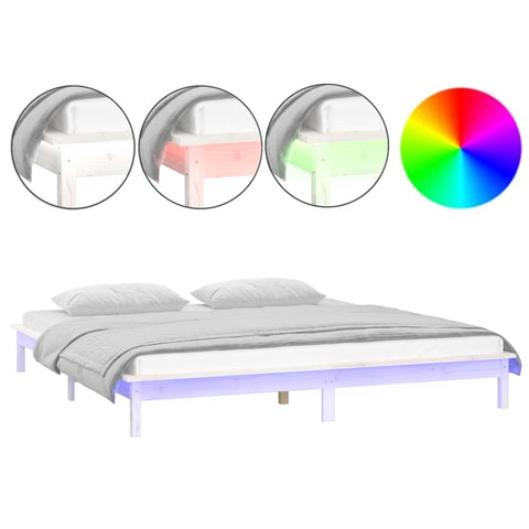 vidaXL LED Bed Frame without Mattress White 180x200 cm Super King  Solid Wood