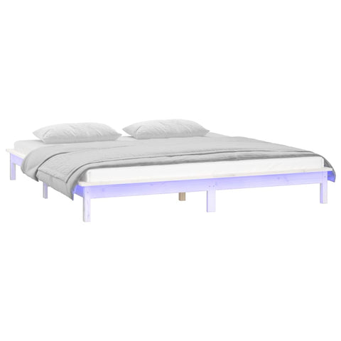 vidaXL LED Bed Frame without Mattress White 180x200 cm Super King  Solid Wood
